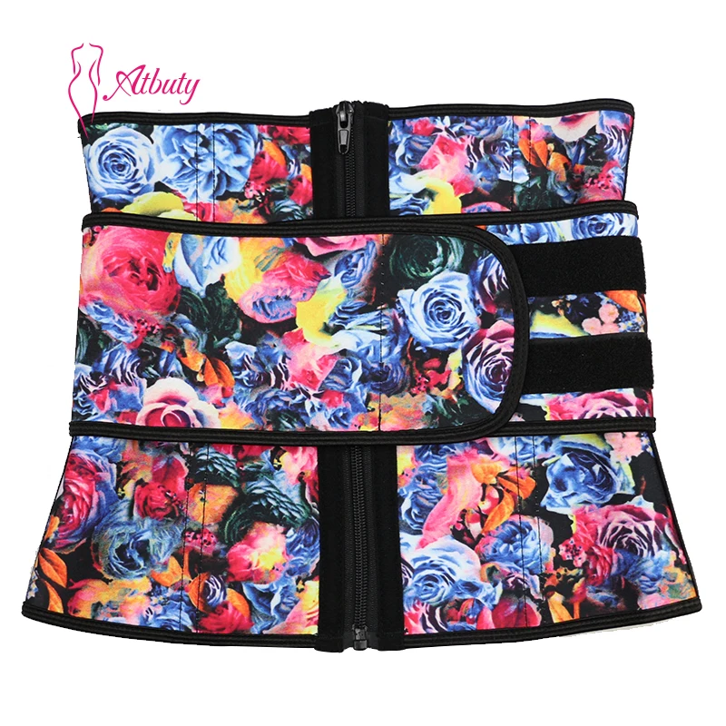 

ATBUTY YKK Zipper Floral Rose Waist Trimmer Trainer Belt For Men Corset Shaper Faja, As shown