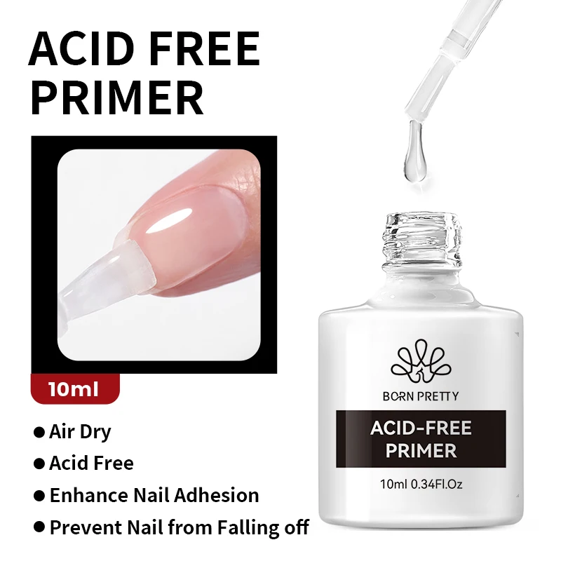 

BORN PRETTY 10ml Acid Free Natural Air Dry Bonding Primer Nail Prep Dehydrate for Acrylic Nails