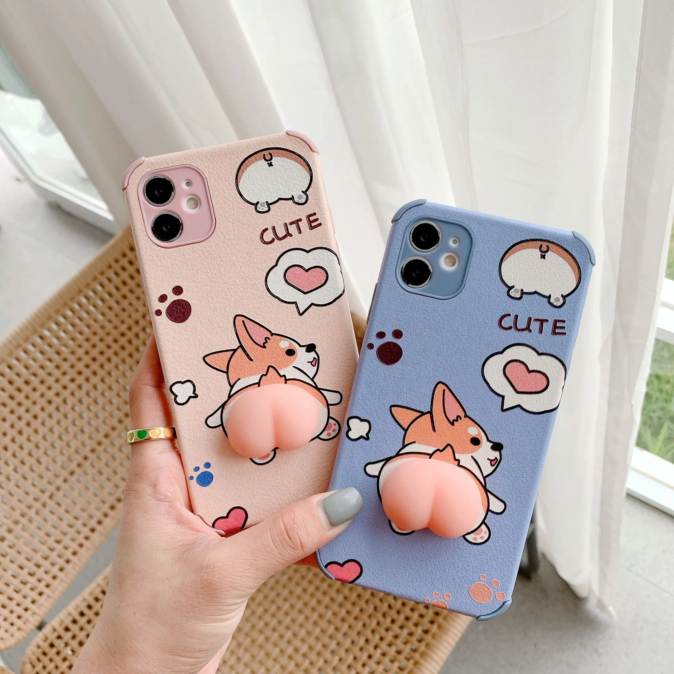 

3D corgi butt with pressing pinching toy doll tpu leather soft phone case cover for iPhone 12 11 Pro Max X Xs Max 6 7 8 Plus