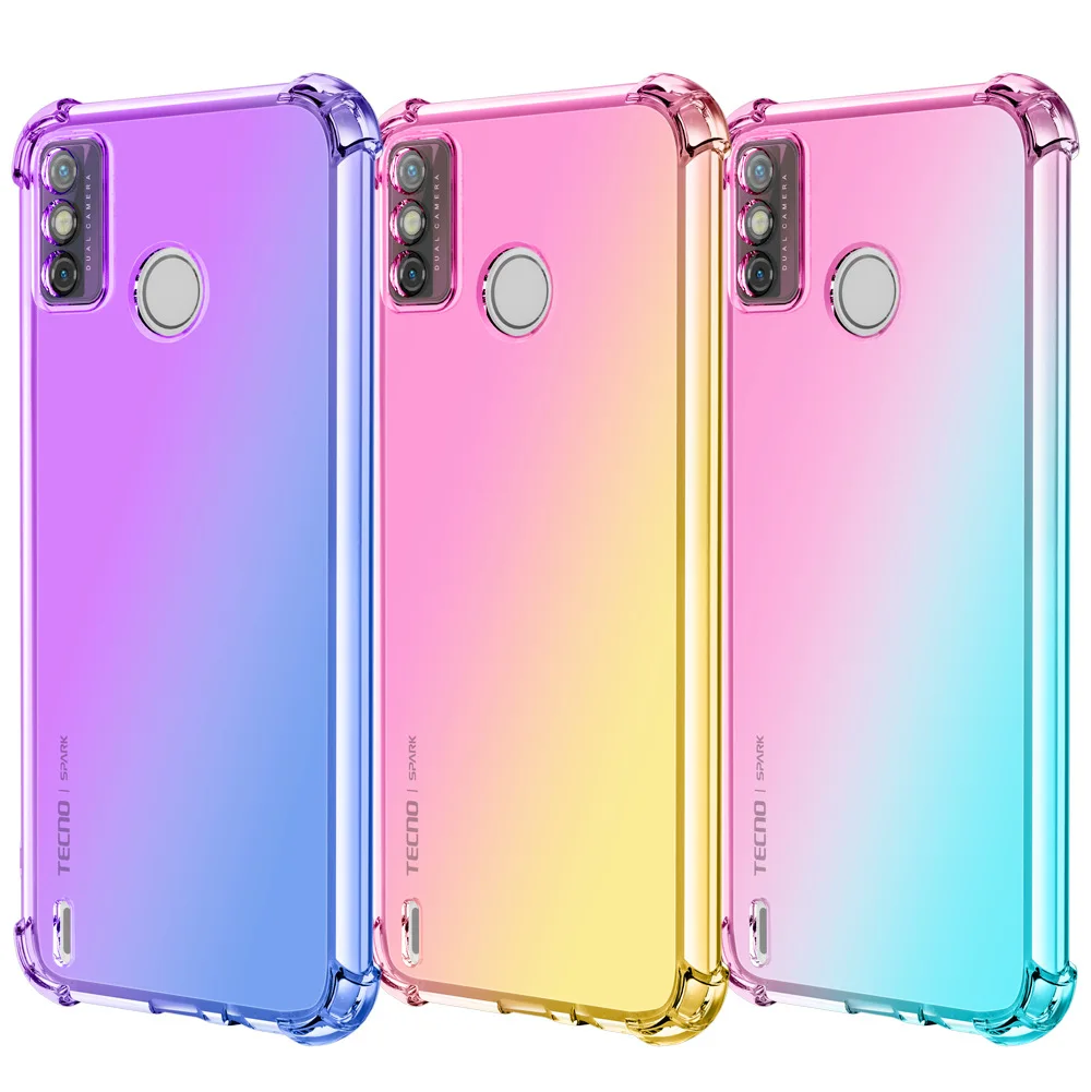 

Rainbow Gradient Shockproof Case For Tecno Spark 7 pro 7T GO 2021 pova 2 6 Air 7P HD Camon 17P POP 5 4 PRO Airbag Silicon Cover, 6 colors