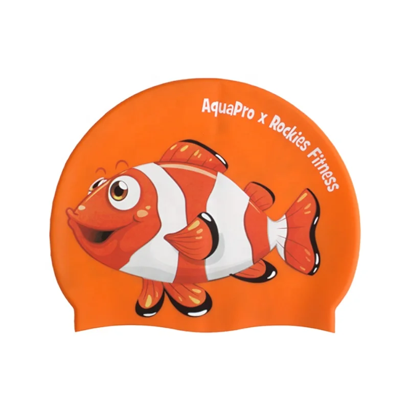 

globefish printing Funny Silicon custom swim cap for kids, Pantone colors