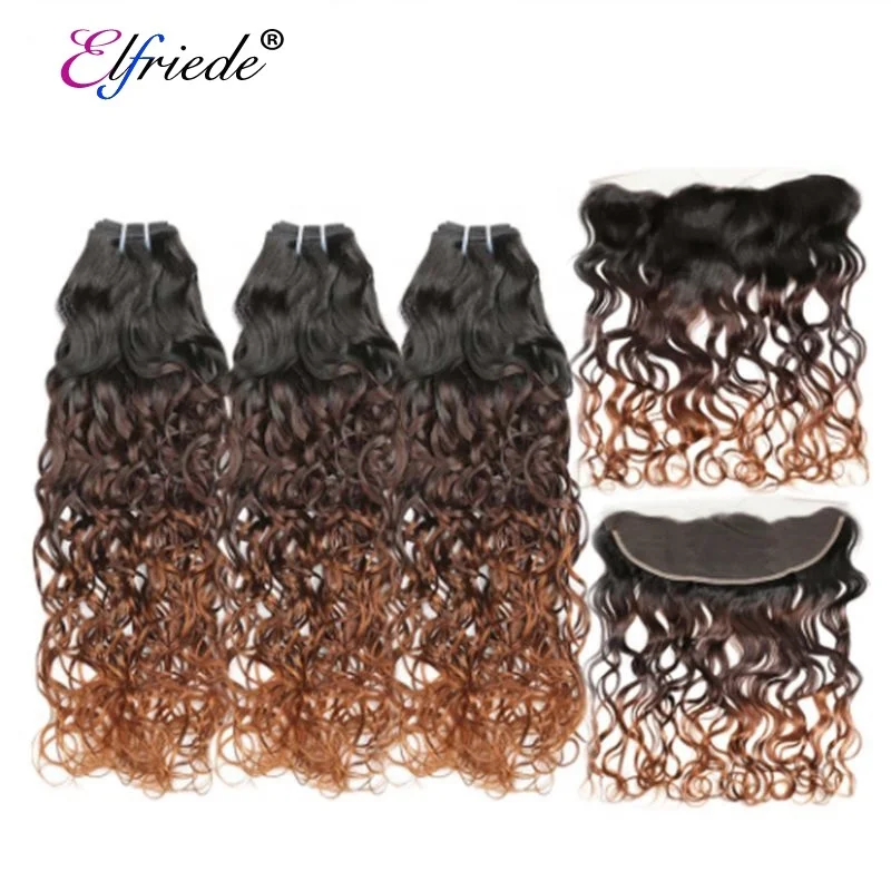 

#T 1B/4/30 Water Wave Hair Bundles with Frontal Brazilian Remy Human Hair Weaves with 13"x4" Lace Frontal JCXT-81