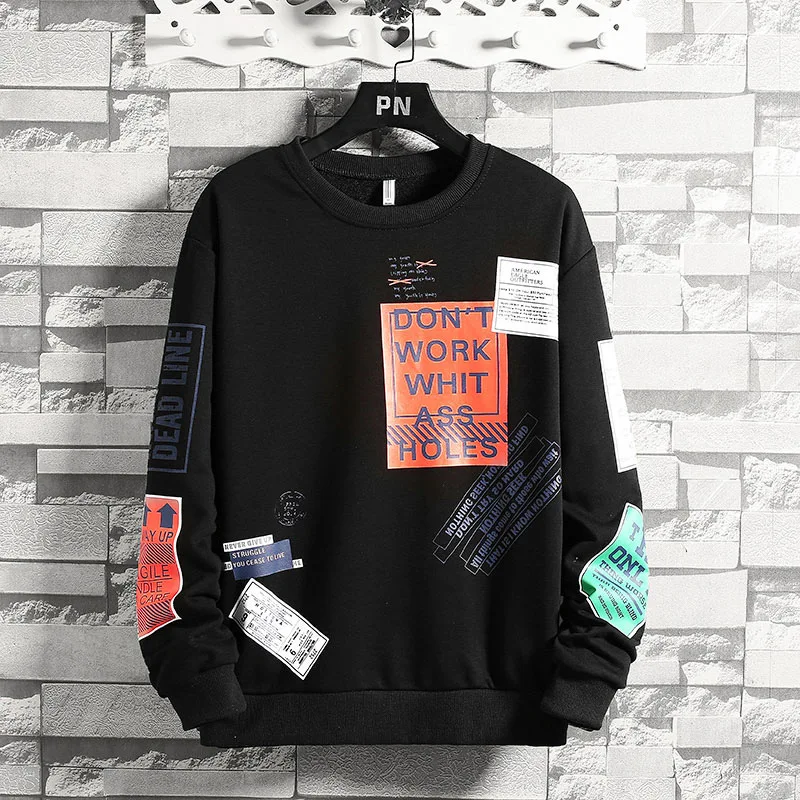 

New Arrival Plus Size 4XL Men Printed Graphic Loose Long Sleeve Crewneck Pullover Sweatshirt