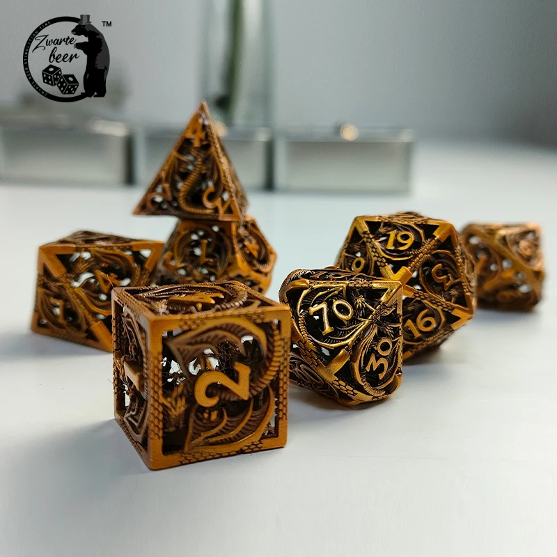 

Copper Metal Dice Set Dungeons And Dragons Dice Game 7pcs Hollow Dragons DND Dices Polyhedral