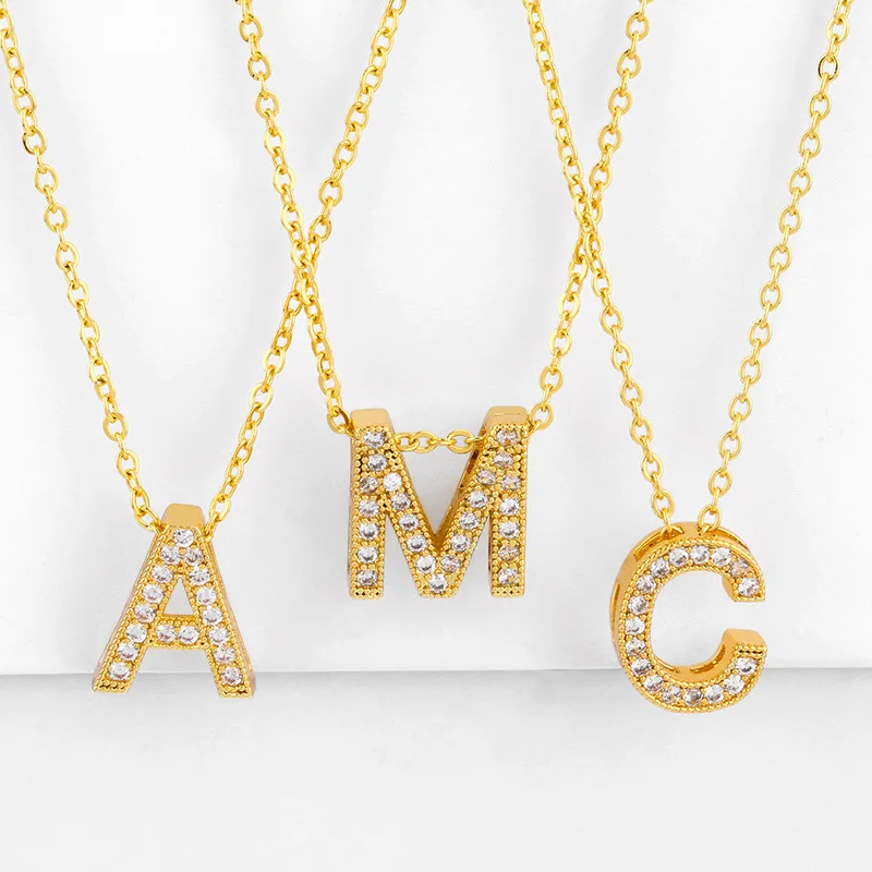 

HOVANCI 18K Gold Plated Shiny CZ Zircon 26 A to Z Capital Letter Necklace Cubic Zirconia Initial Letter Pendant Necklace