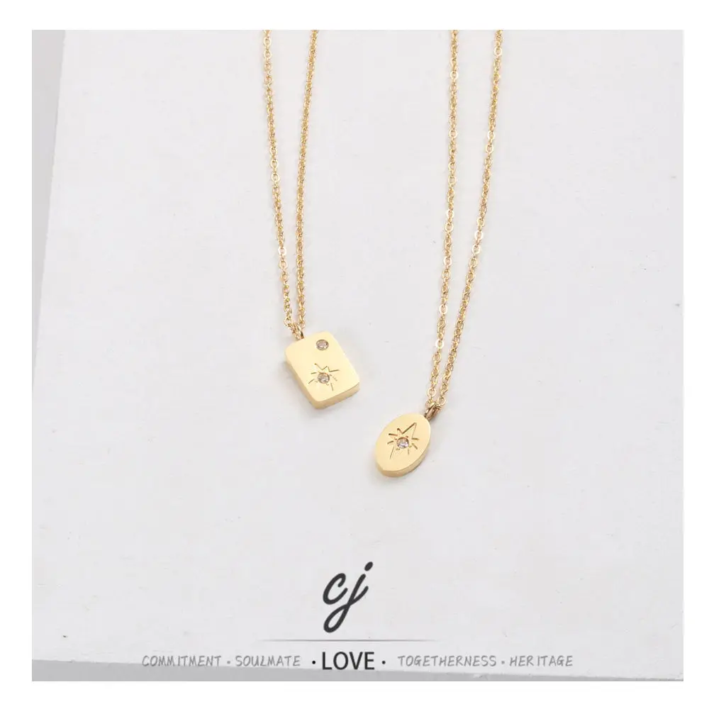 Carline Diamond Luxury Fashion Fine Jewelry Wholesale Stainless Steel Minimalist Gold Plated Pendant Necklace Design for Women