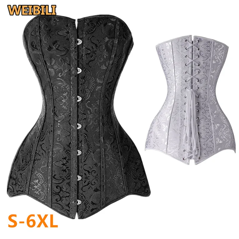 

Women Plus Size Sexy Waist Trainer Shapewear Leather Strap Steel Gothic Corsets and Bustiers Long Line Corset Overbust, Black, white