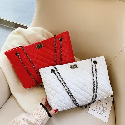 

M246 wholesale ladies rhombicle tote bags womens luxury fashion one-shoulder big handbags with lock, White,red,black