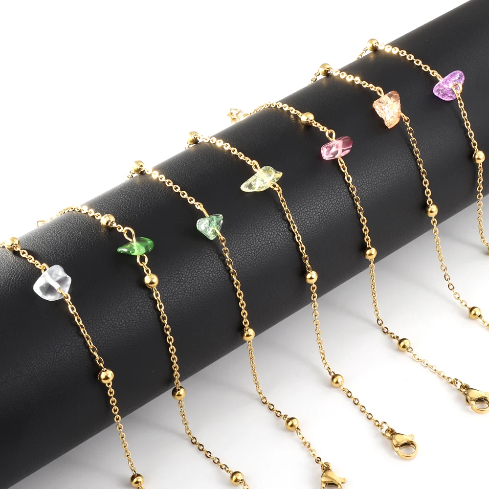 

Korea Non Tarnish & Waterproof Colorful Elegant Gold Chain Simple Zirconia Stainless Steel Crystal Jewelry For Women