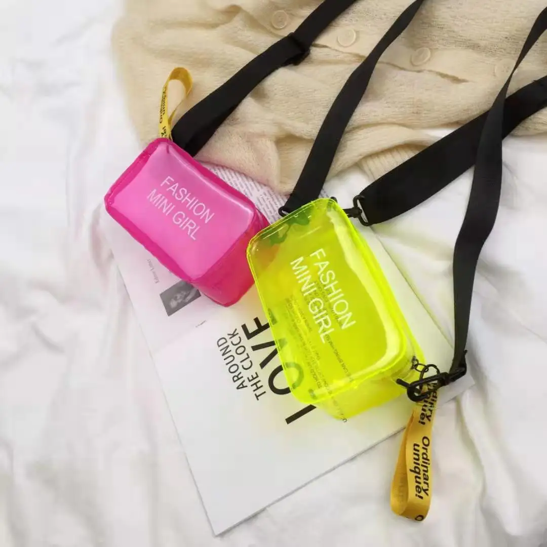 

New Fashion Letter Printed Mini Shoulder Messenger Bag Transparent PVC Handbags Women Clear Jelly Purse, Yellow,blue,black,rose red,white,purple