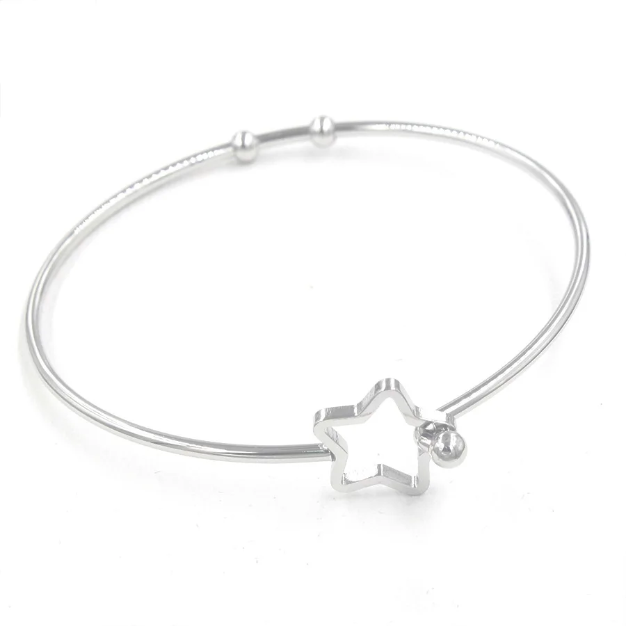 

making silver bangle bracelets Cross-boader Classic Jewelry Silver Hollow Star Pentagram Shape Stainless Steel Bracelet Bangles, Personality women bracelet