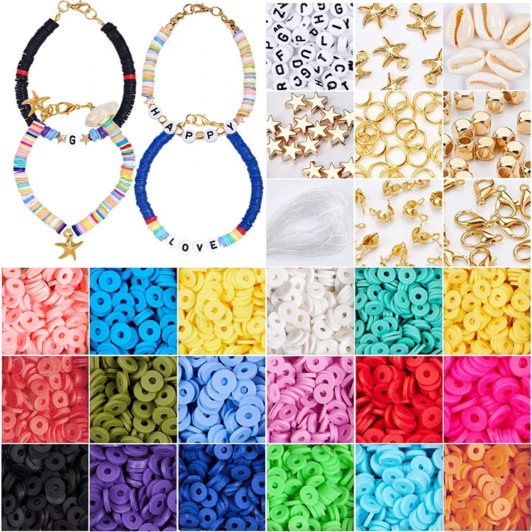 

Soft Pottery Clay Beads Soft Pottery Pieces Flat Round Polymer Clay Beads DIY Jewelry Set Soft Ceramic Beads, Various colors
