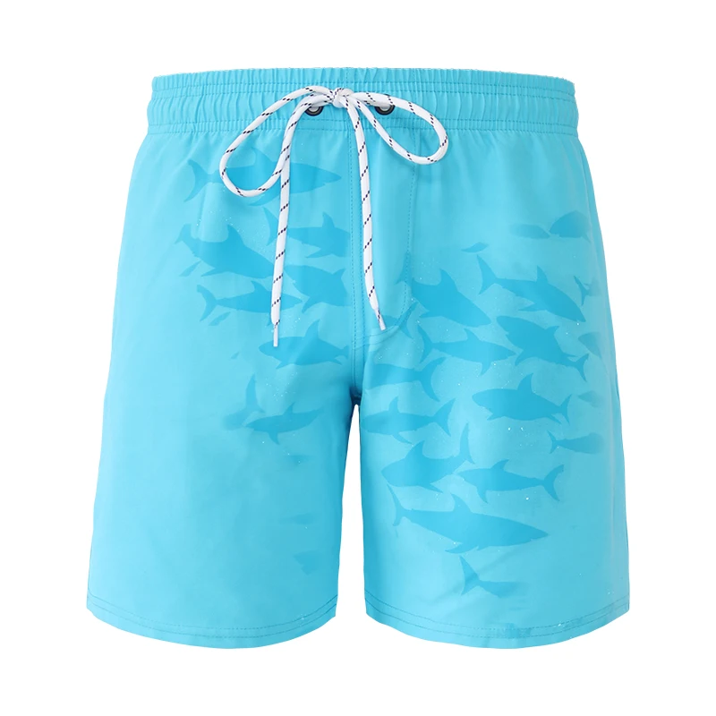 

2022 oem male magical color change pattern summer polyester quick dry custom swim wear men surf board swim shorts, Printed brilliantly