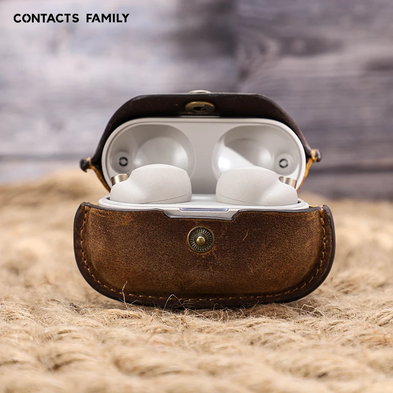 

CONTACT'S FAMILY Cow Leather Wireless Earbuds Case for Sony WF-1000XM4 Earphone Case Cover Headset Protective Sleeve Shell Bag