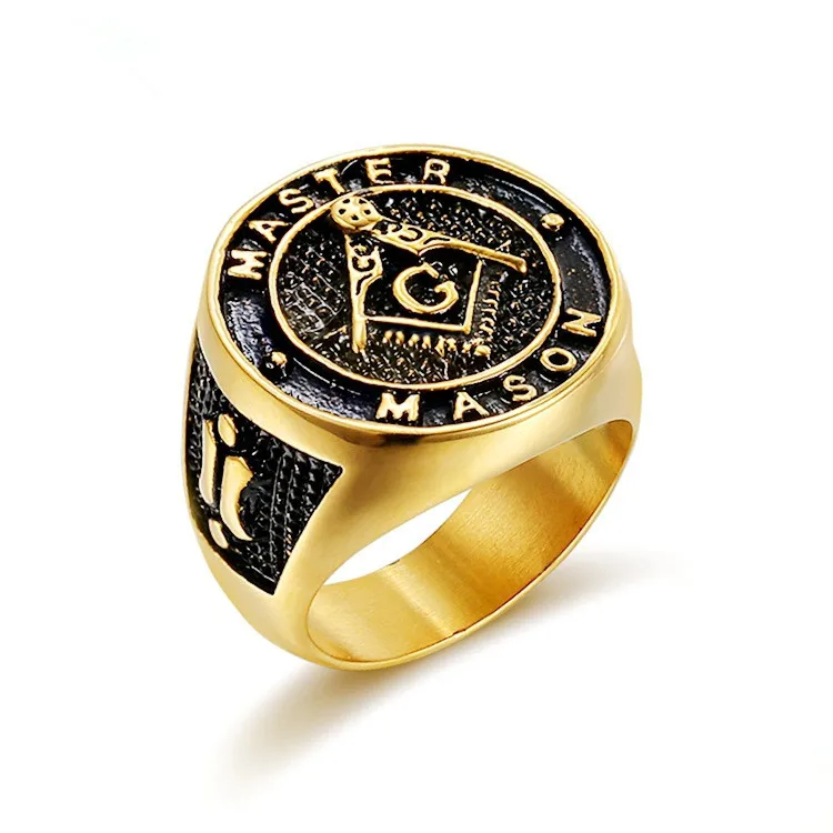 

Hip hop design metal custom cheap wholesale men gold stainless steel jewelry masonic black rings for men