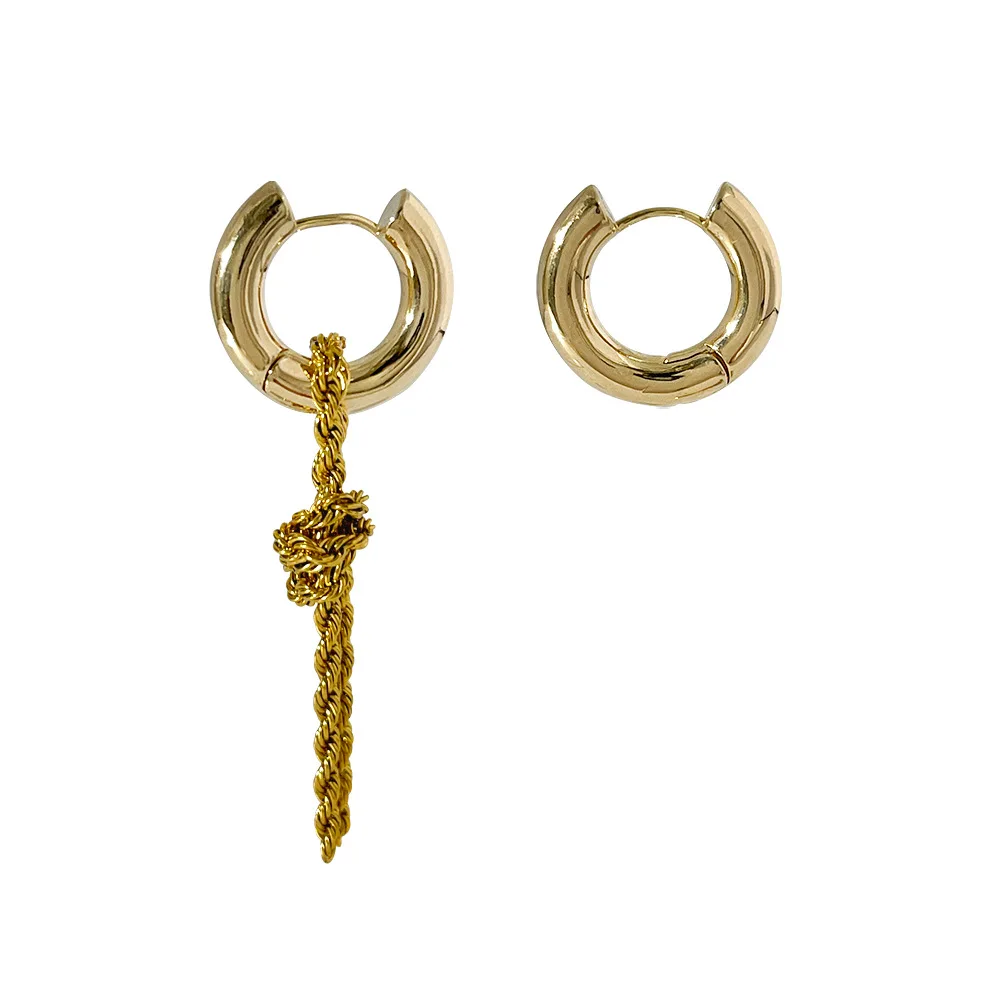 

Chic Stylish 14K Real Gold Plated Circle Huggie Earrings Twisted Chain Asymmetric Tassel Earrings