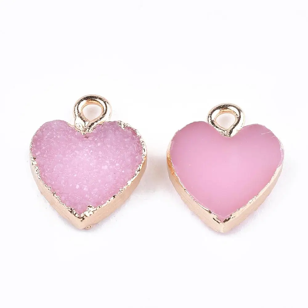 

PandaHall Heart Light Gold Electroplate Druzy Resin Pendants