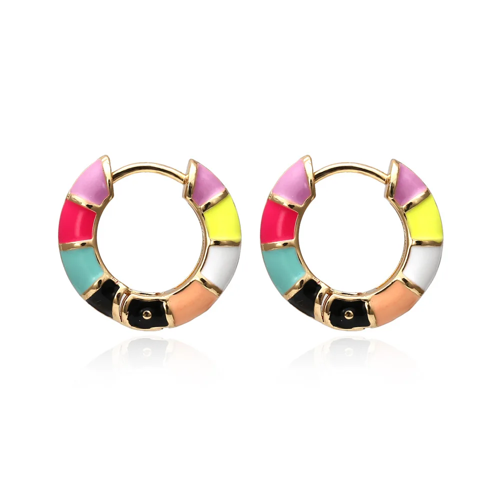 

2021 New Trend Fashion Gold Plated Brass Enamel Colorful Huggie Hoop Earrings, As pic show