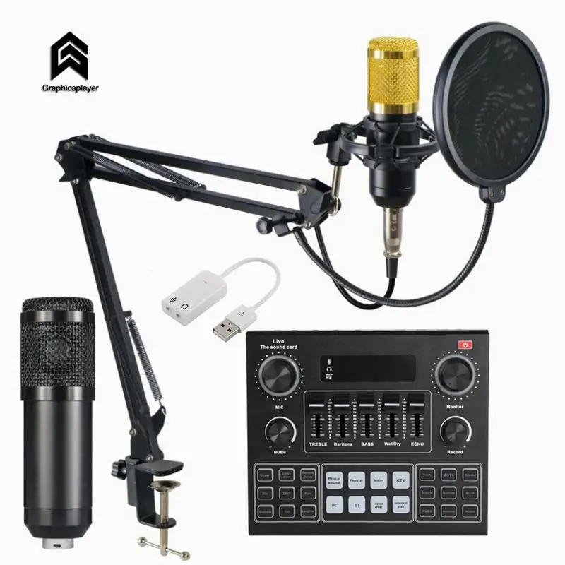 

New Audio Studio External Live Sound Card 3.5mm BM800 Microphone Set Live Broadcast Bluetooth Sound Adapter