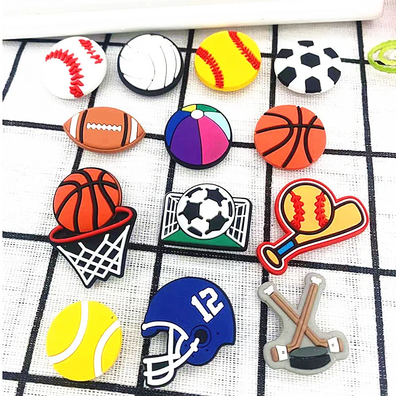 

2021 wholesale Custom Designer Accessories Luxury sports Ball Bling PVC croc for Kids Lace Shoe Charms For Crocs, As picture