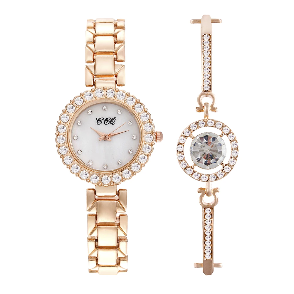 

New Fashion CCQ Brand Ladies Quartz Wrist Diamond Stainless Steel Women Gift Set Watches JAW-0816
