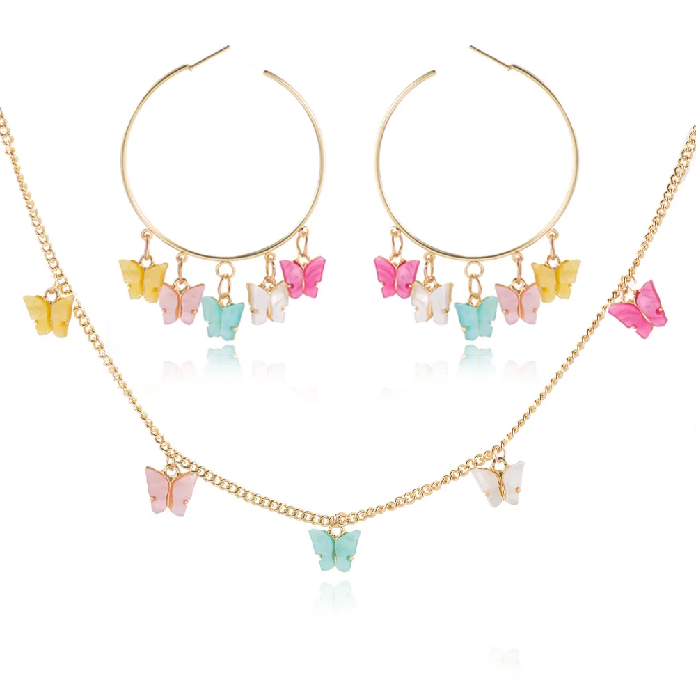 

Minimalist Gold Plated Sweet Acrylic Colorful Butterfly Necklace Set