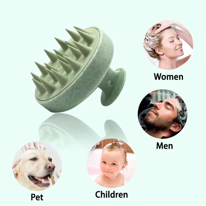 

Wheat Straw Wholesale Waterproof Silicone Massage Hair Scalp Shampoo Brush, Customized