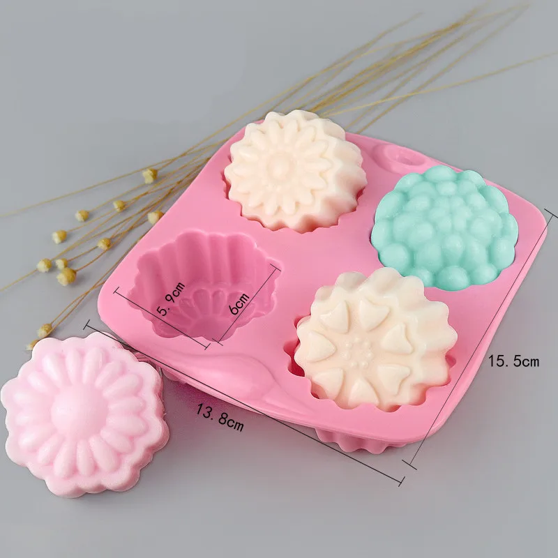 

SHQN Silicone Heat resistant Non-stick 4 Cavity Flower cake soap molds