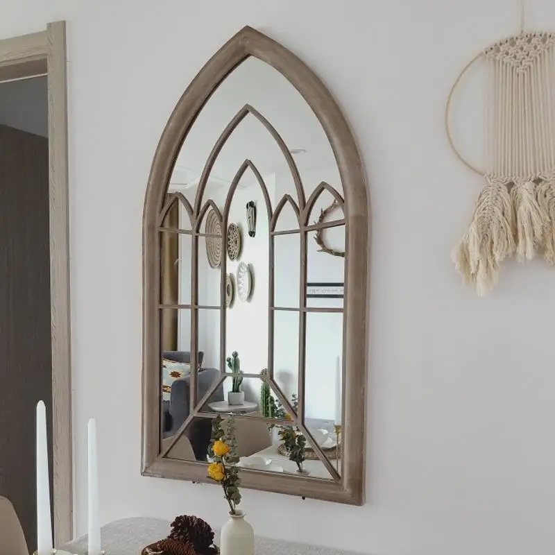 61*112cm French Rural Retro Vintage Decorative Metal Wall Hanging Restaurant Fireplace False Window Mirror