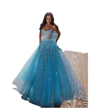

Sweet Blue Shiny Strapless Plus Size Wedding Long Dress For Women, Pink