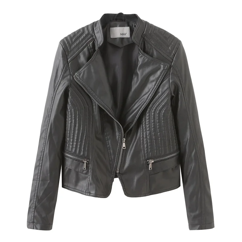 

Wholesale Womens Shearling Pu Leather Jacket Lapel Collar Outdoor Fashion Jacket