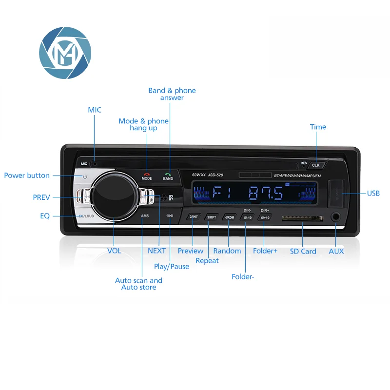 

1Din Digital BT Player Car Radio Stereo Player MP3 60Wx4 FM Radio Stereo Audio with In Dash AUX Input JSD520