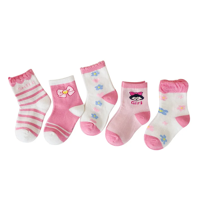 

New Kids Soft Cotton Socks Girls Baby Cute Cartoon Bowknot Flower Stripe Fashion Sport Crew Socks In Autumn Winte