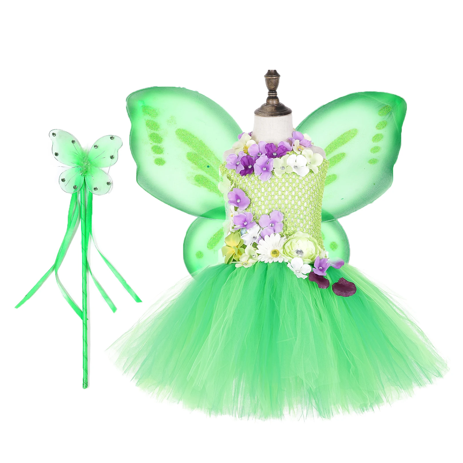 

Halloween Cosplay Party Favors For Kids And Toddler Green Girl Fairy Costume With Accessories Set