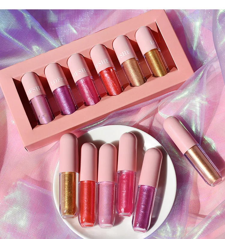 

2022 Hot Sale Lipstick Waterproof Private label Moisturizing Lip Gloss Set Long Lasting Shiny Liquid Lipgloss 6pcs kits