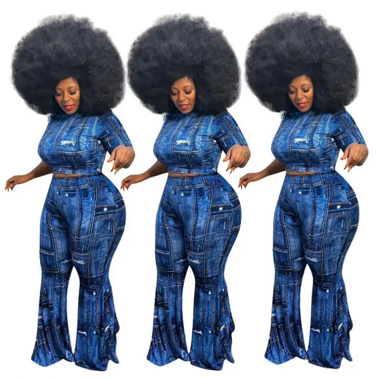 

MISSMOEN New Style Women Clothes Bell-bottoms Printing Women Clothing 2021 Plus Size Two Piece 2 Piece Set