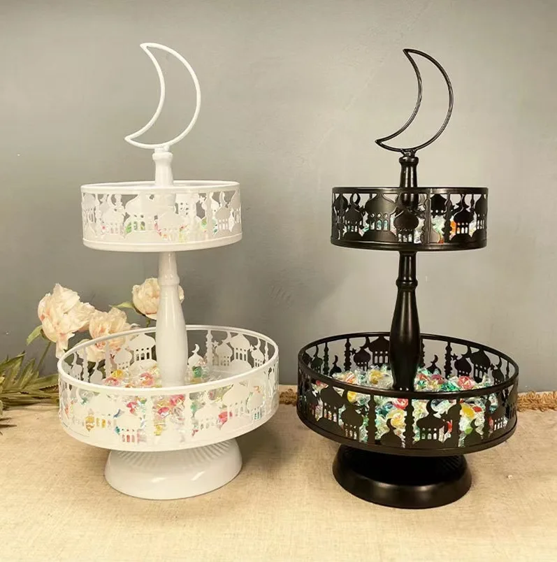 

Eid party supplies Mubarak Ramadan decorations 2 tiers iron cake stand eid cake topper candy serving tray