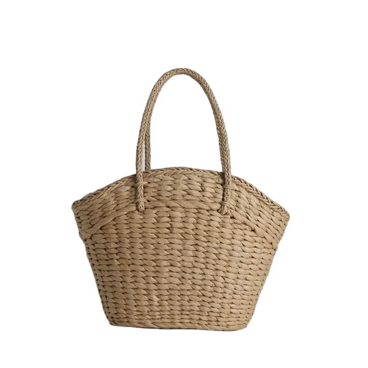 

Wholesale summer fashion straw beach basket bag women shoulder bag with flower lining, Natural