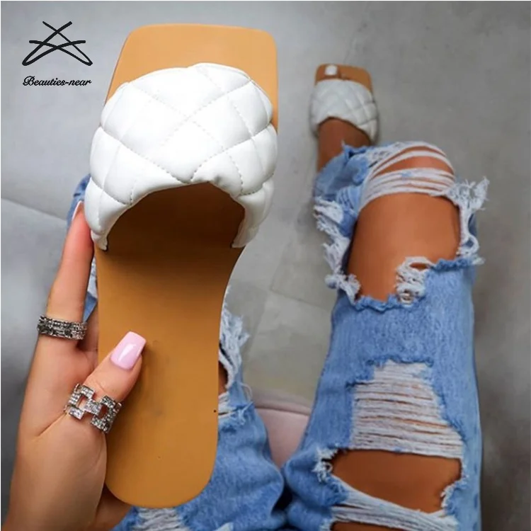

RTS Summer Slippers Square Toe Women Sandals Slipper Sexy Ladies Mules slipper Slide Sandal, White,black,transparency