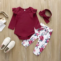 

Baby Spring and Autumn Long Sleeve Cotton Set Print Female Baby Pants 3 Piece Set