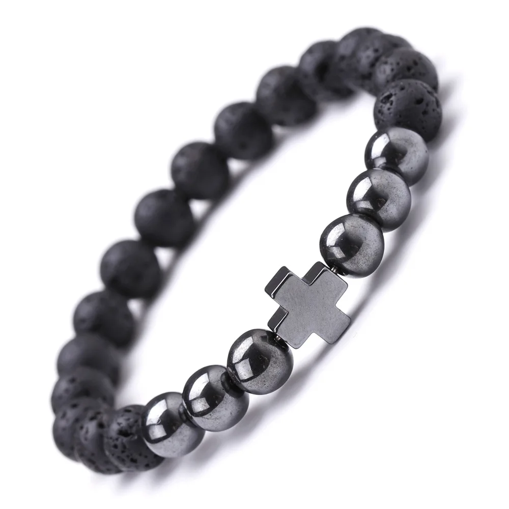 

Bestone Wholesale Natural Stone Lava Beads Bracelets 8mm Hematite Agate Beads Handmade Gemstone Bracelets For Women And Men