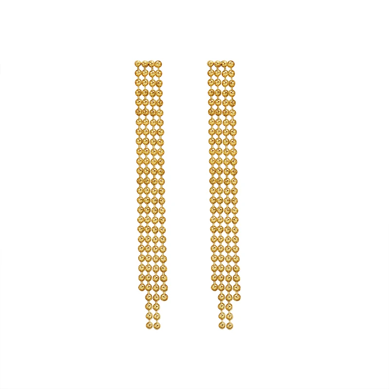 

Designer Style Long Tassel with Beads Earrings 2021 Gold Stainless Steel Wear High-strength High-quality Titanium Steel F558