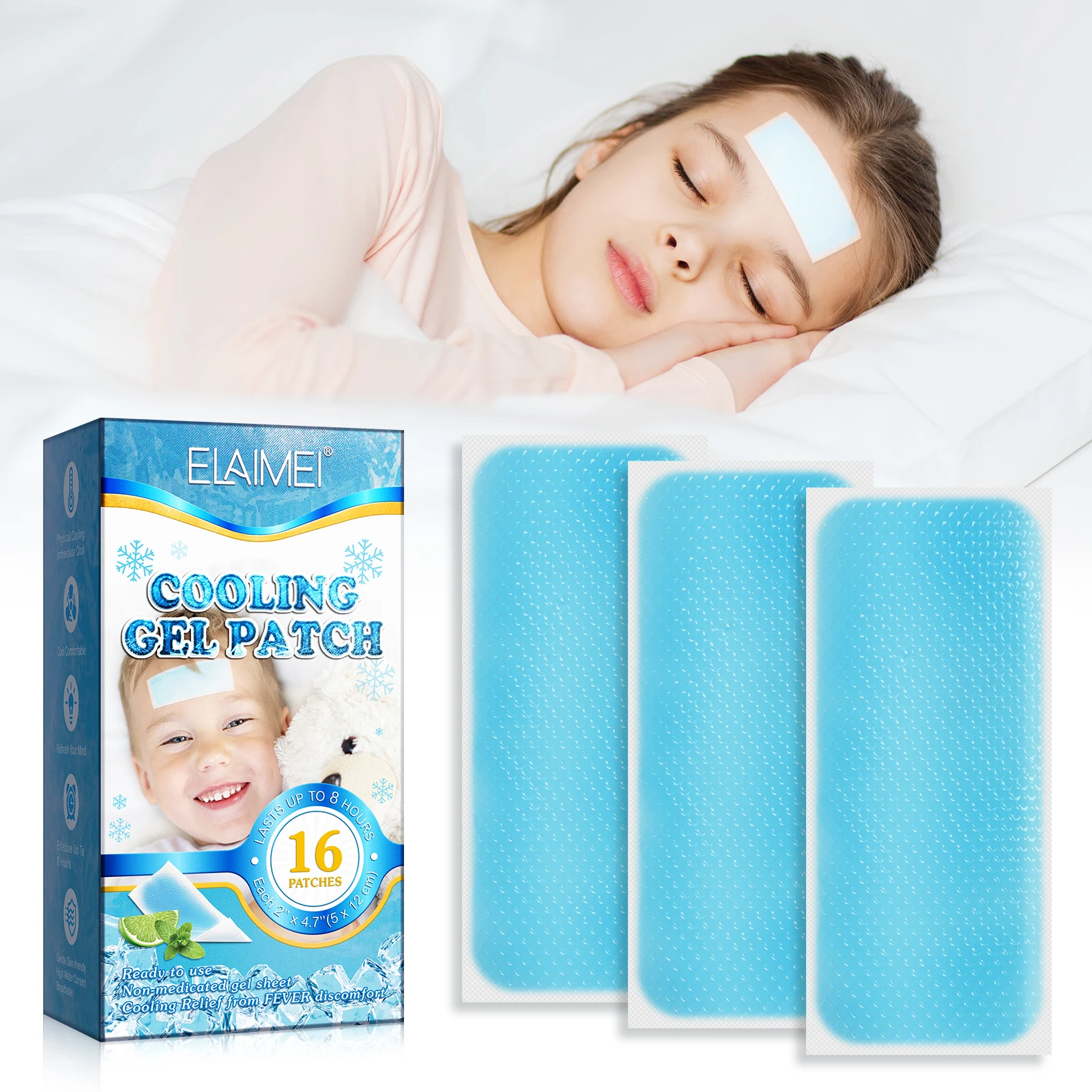 

Migraine Headache Soothing Gel Pads Fever Cooling Forehead Strips Relief Patch for Headache Toothache Pain