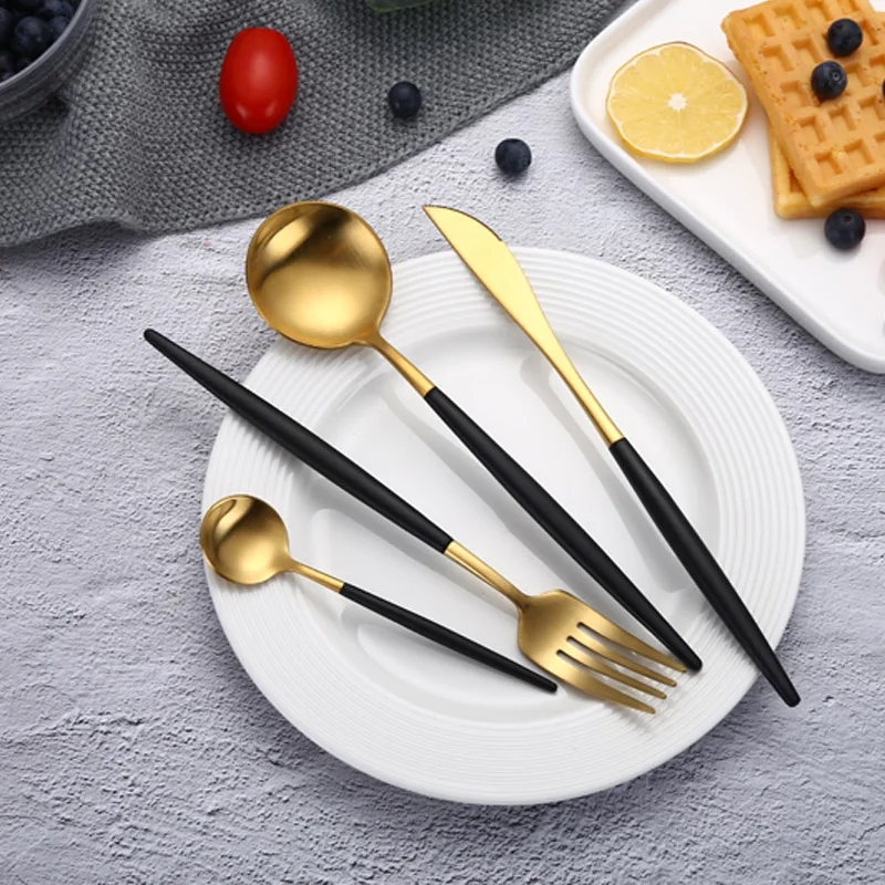 

Reusable Cutlery Stainless Steel Office Utensil and Metal Portable Travel Cutlery Set with Case, Black gold,red gold,white gold