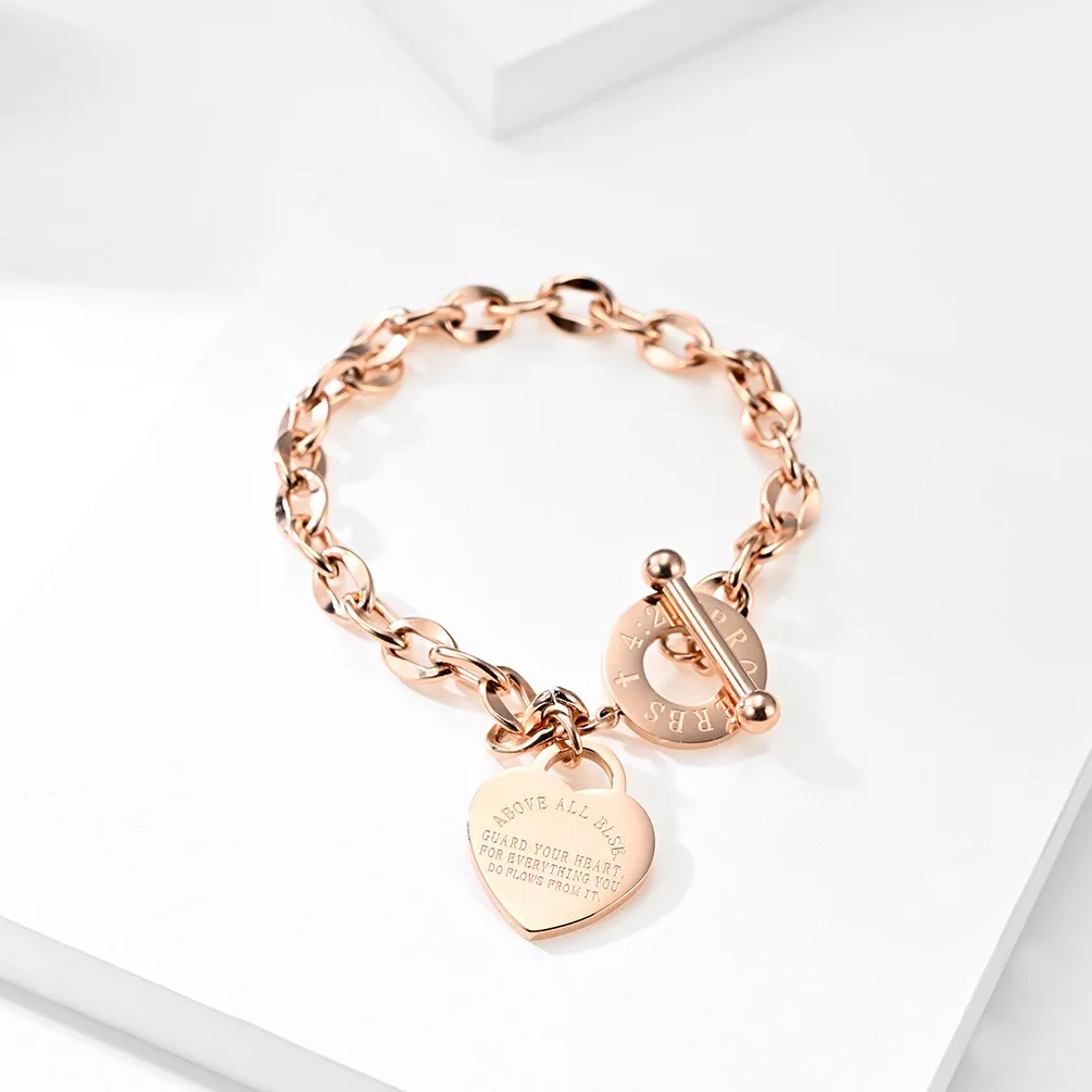 

2021 Fashion Heart Pendant Rose Gold Plated Chain Bracelet Women Jewelry For Party