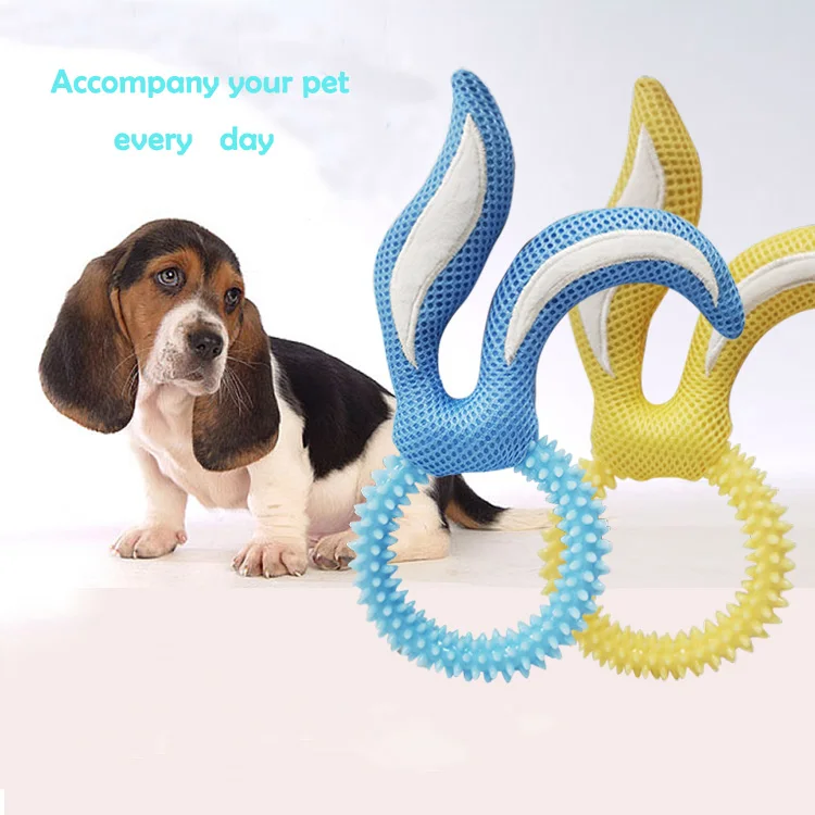 

Wholesale Dog Toys Supplier Various Safe Rabbit head Burr ring Safety material animal products interactive pet toys, Pink