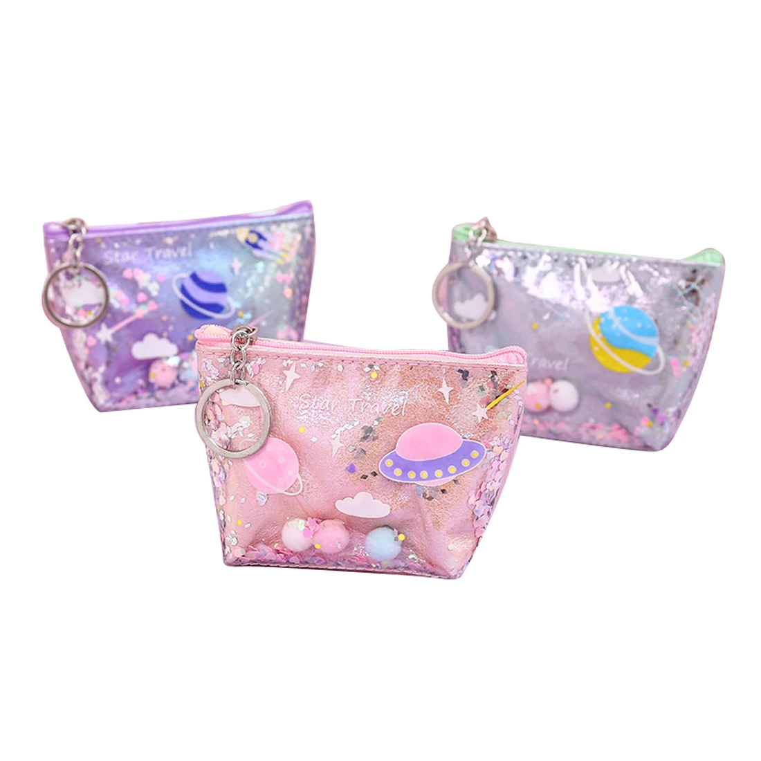 

New Trendy laser PU leather women wristlet bling large cosmetic bag glitter coin purse zipper storage bag
