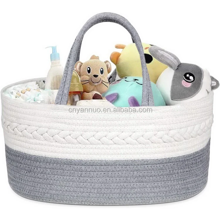 

Baby Diaper Storage Basket Cotton Rope Nursery Caddy Organizer Bag For Car Organizer