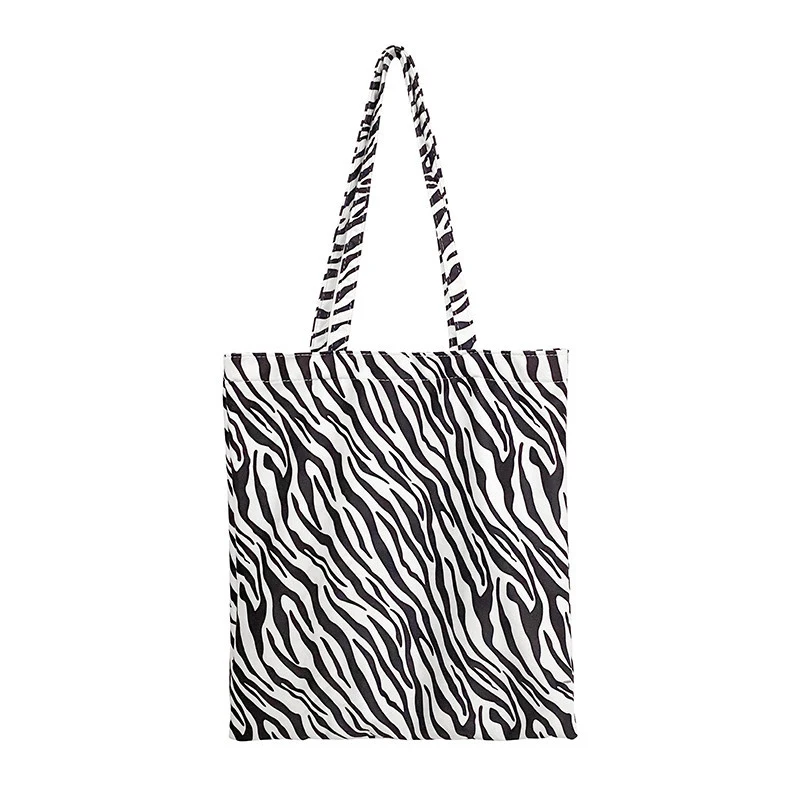 

New Fashion Ladies Shoulder Tote Shopping Bag Monogrammed Women's Large Capacity Zebra Print Canvas Handbags, As pic show