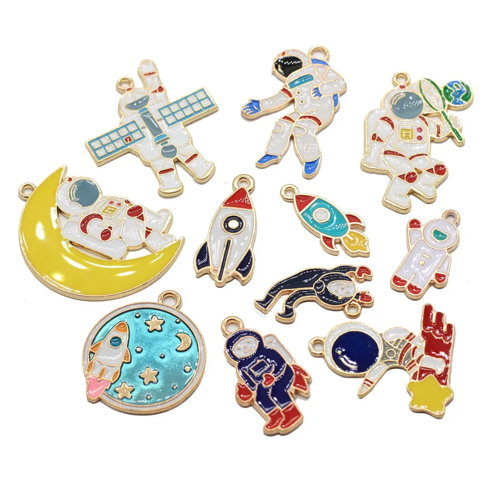 

100pcs Colorful Astronaut Space Universe Rocket Enamel Charm for Jewelry Making Fashion Earring Pendant Necklace Bracelet Charms